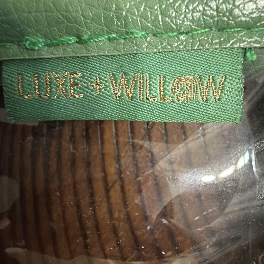 Luxe + willow Clear Green Trim makeup bag With Red Tomato Charm Zipper